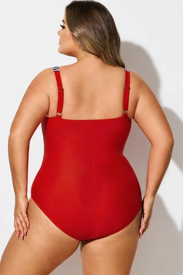 V-Neck Leaf Print Tummy Control One Piece Swimsuit
