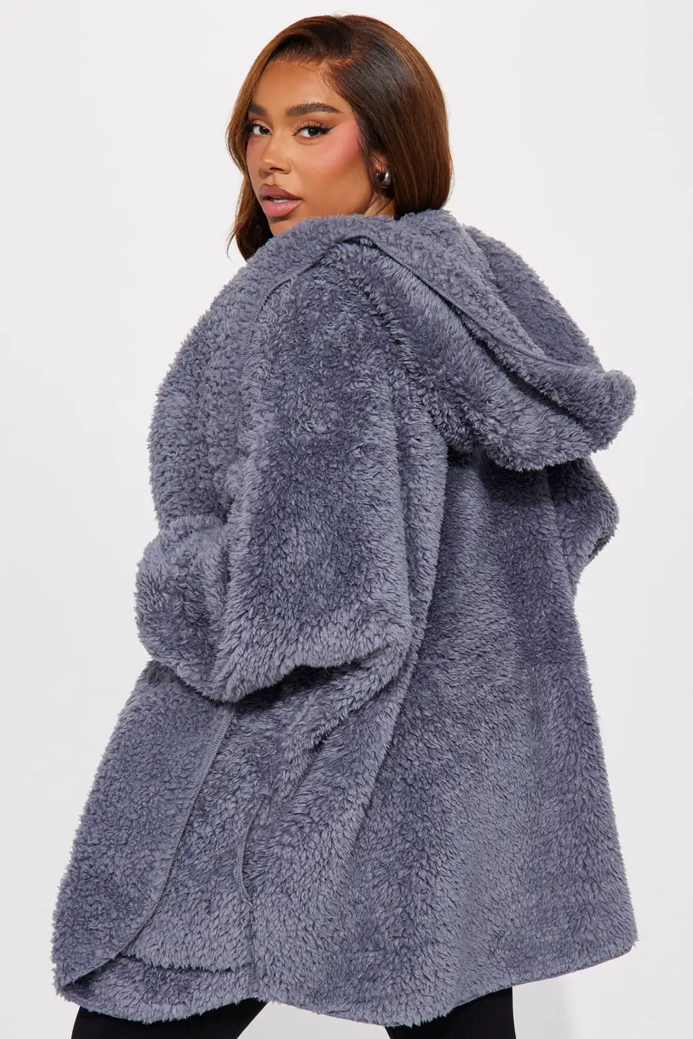 Cozied Up Together Faux Sherpa Jacket - Slate Blue