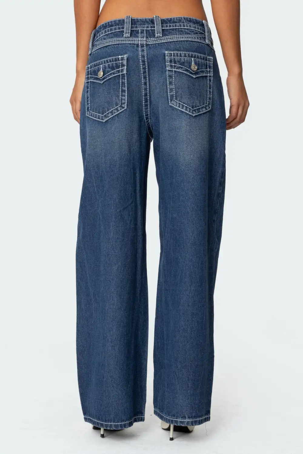 Contrast Stitch Low Rise Boyfriend Jeans