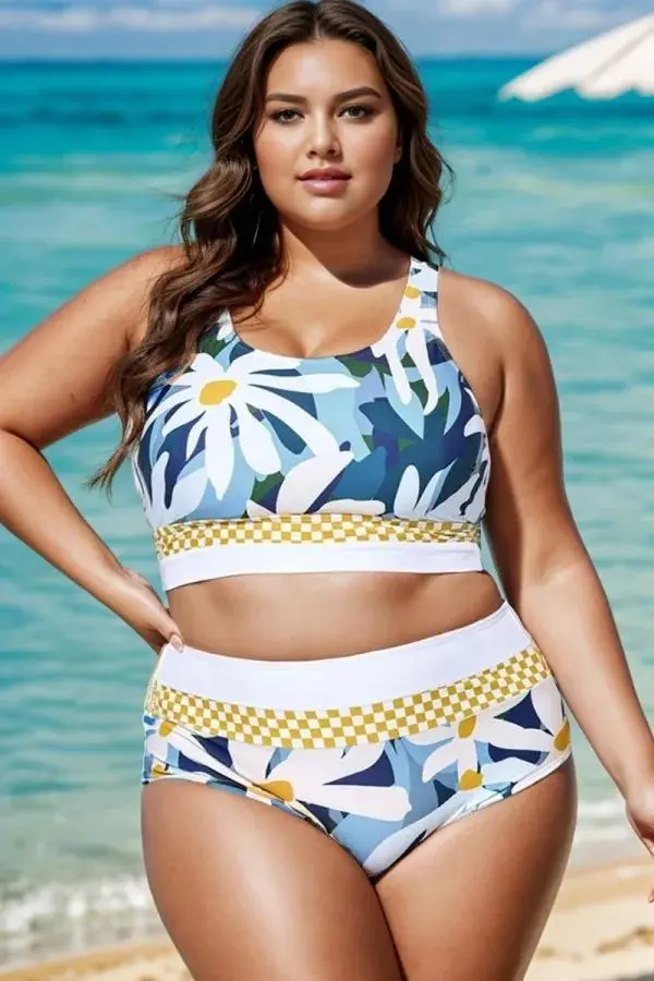 Plus Size Floral Print Wide Strap Bikini Top