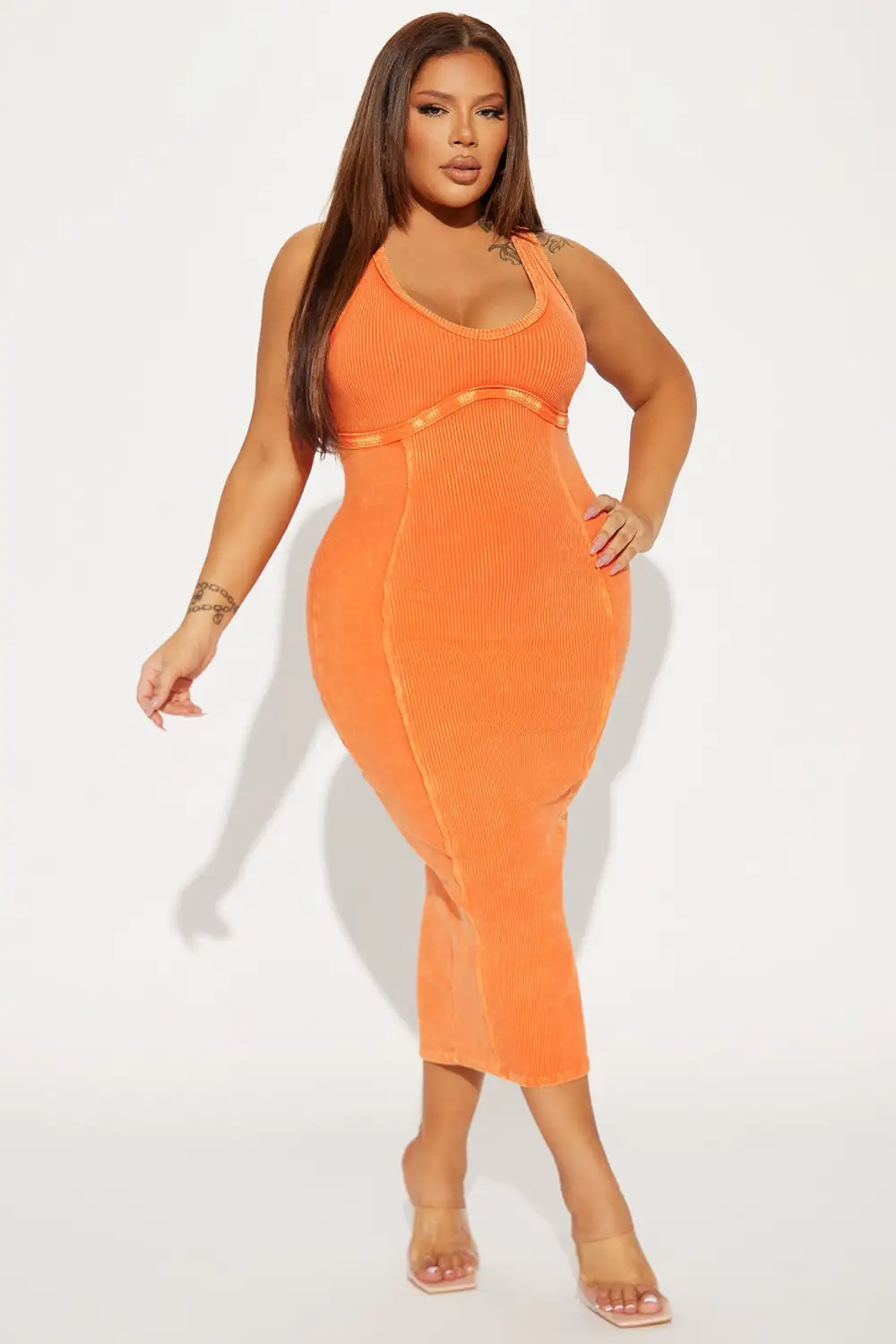 Sun Kiss Mineral Wash Midi Dress - Orange