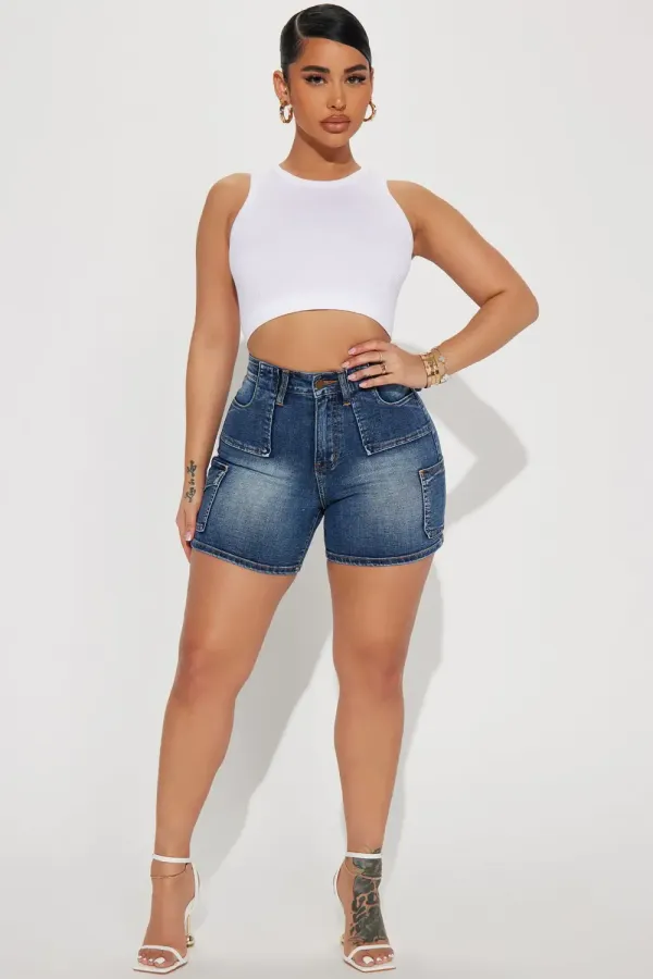 Be For Real Low Stretch Denim Cargo Shorts - Medium Wash