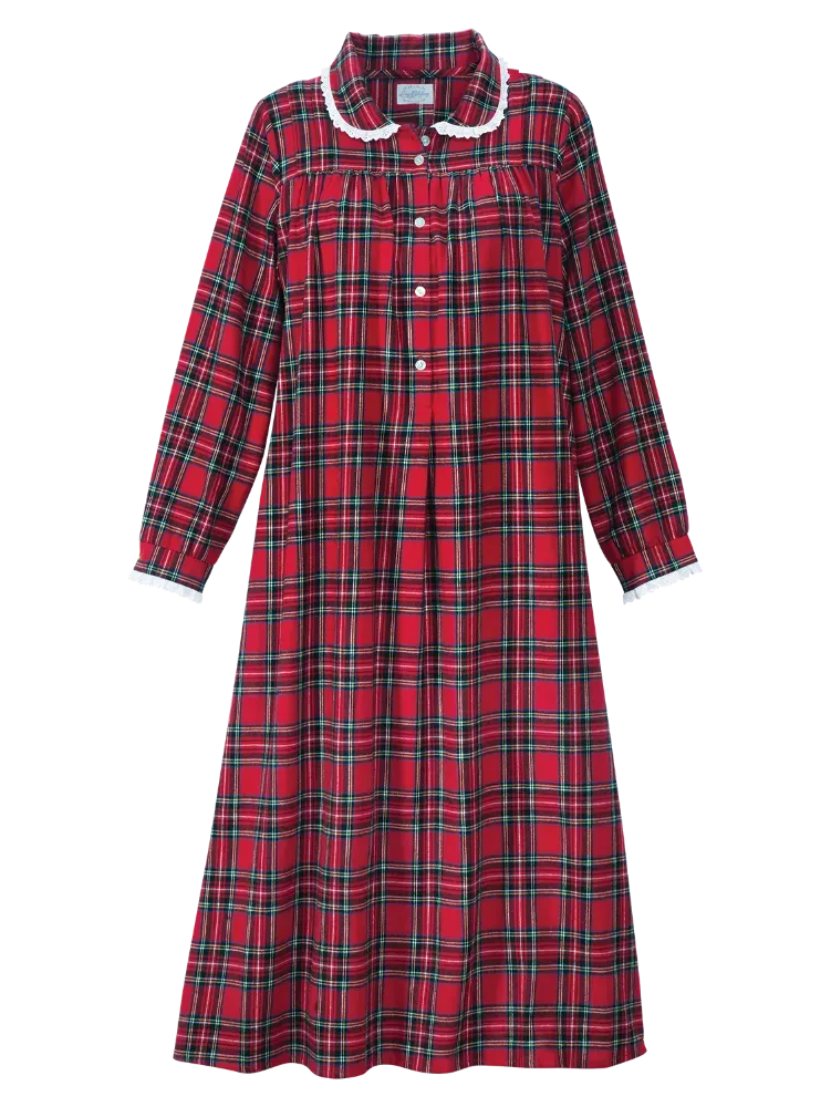 Lanz Classic Plaid Cotton Flannel Nightgown