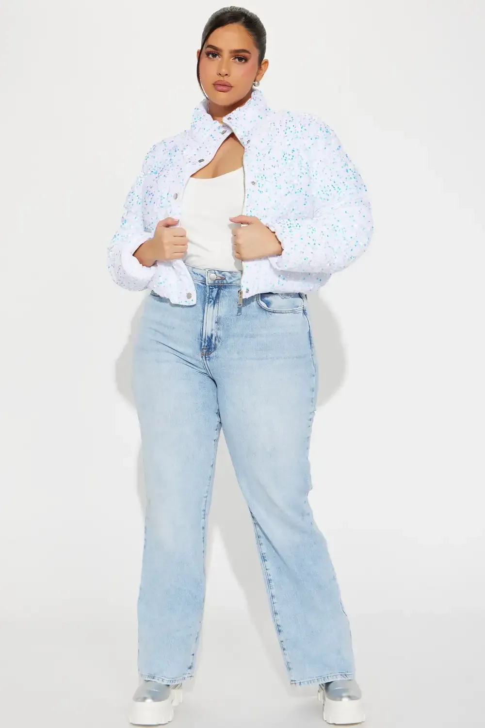 Allure Sequin Puffer Jacket - White