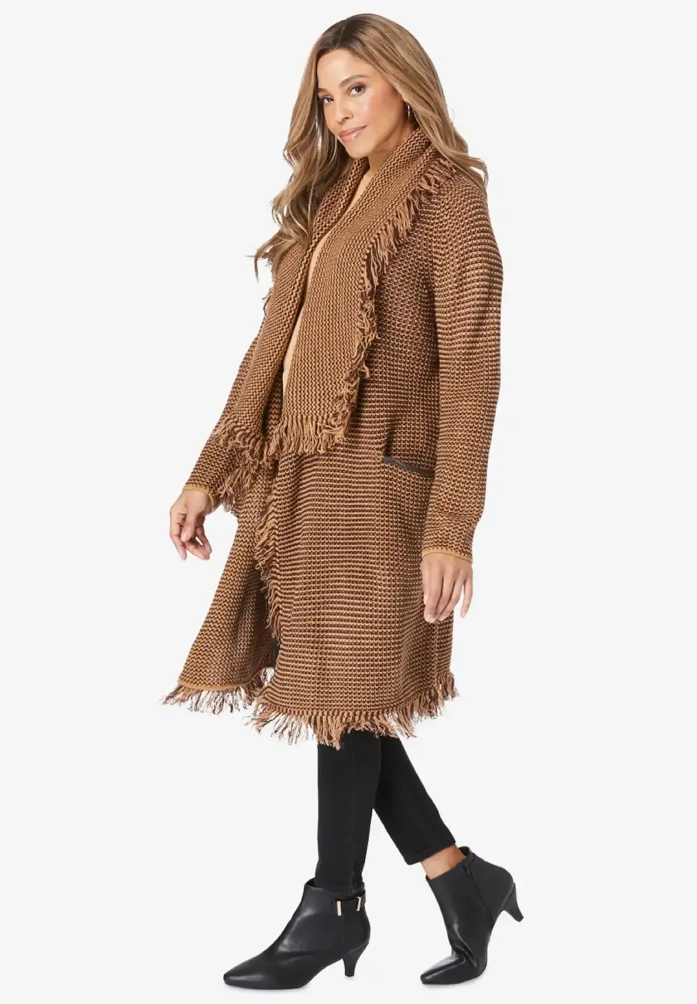 Shawl-Collar Fringe Jacket