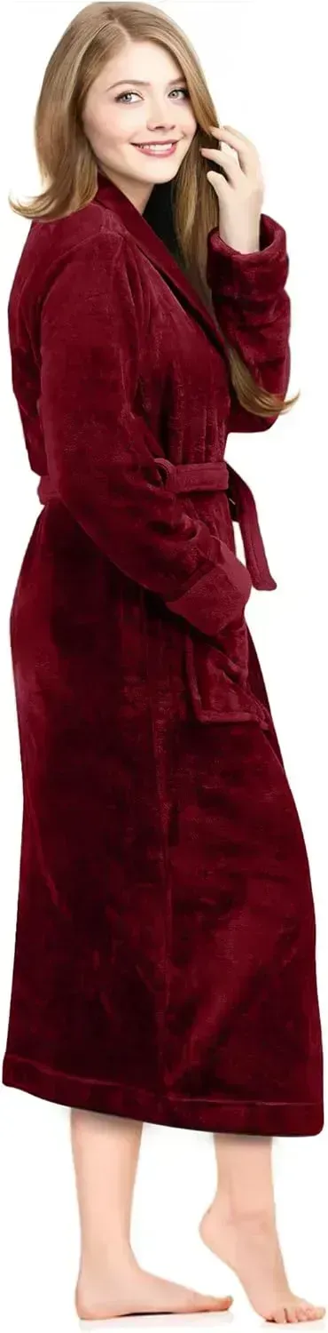 Women Fleece Shawl Collar Bathrobe - Plush Long Robe