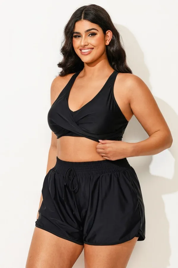 Black Twist Front Adjustable Back Latch Bikini Top