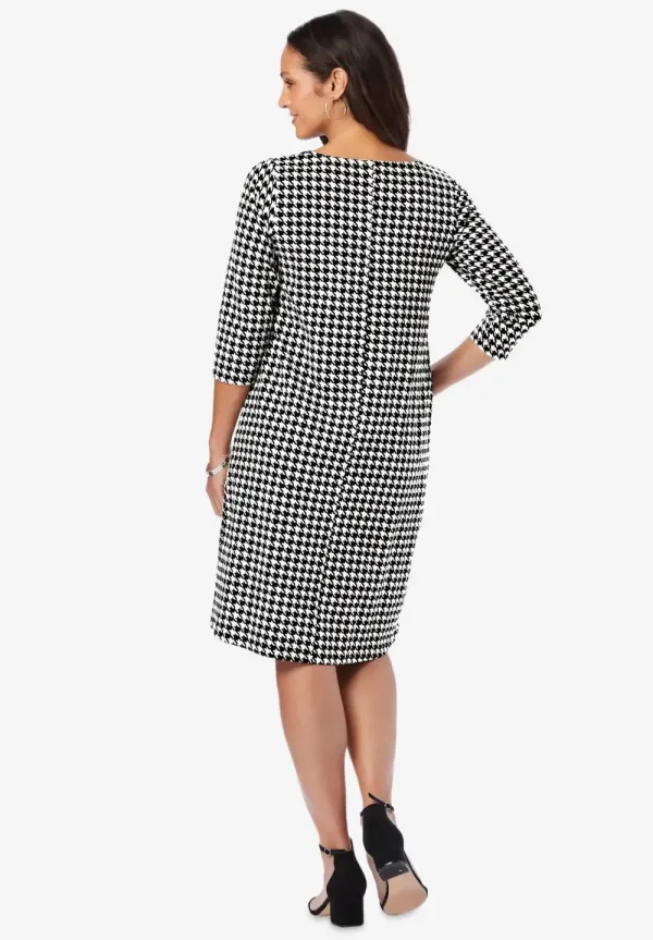 Stretch Cotton Boatneck Shift Dress
