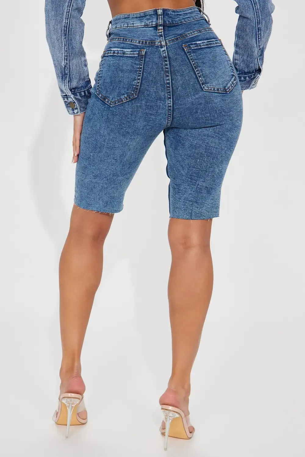 Somewhere Sunny Stretch Denim Bermuda Shorts - Medium Wash