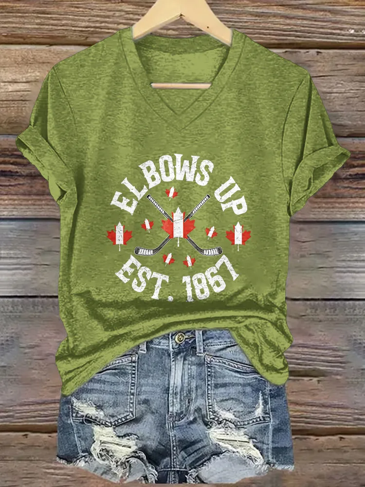Women's Elbows Up Est 1867 Short Sleeves V-Neck Pure Cotton T-Shirt