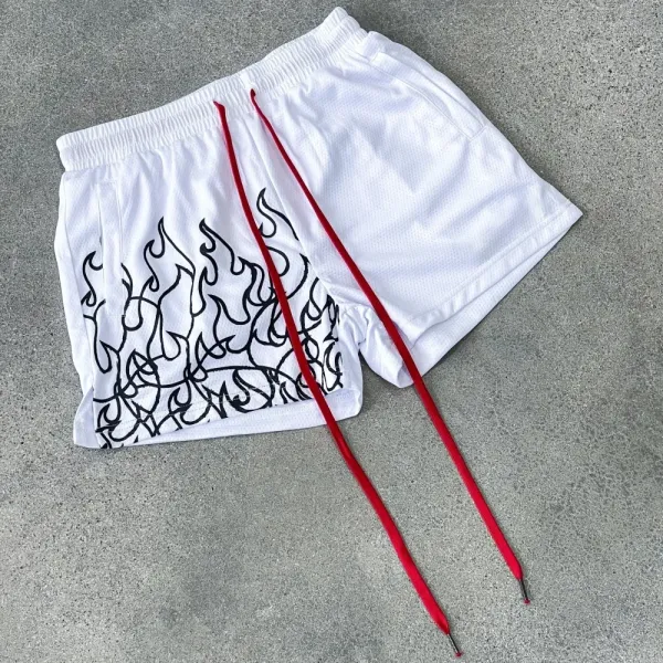 MUAY THAI FLAME SHORTS (MID THIGH CUT) - WHITE / BLACK