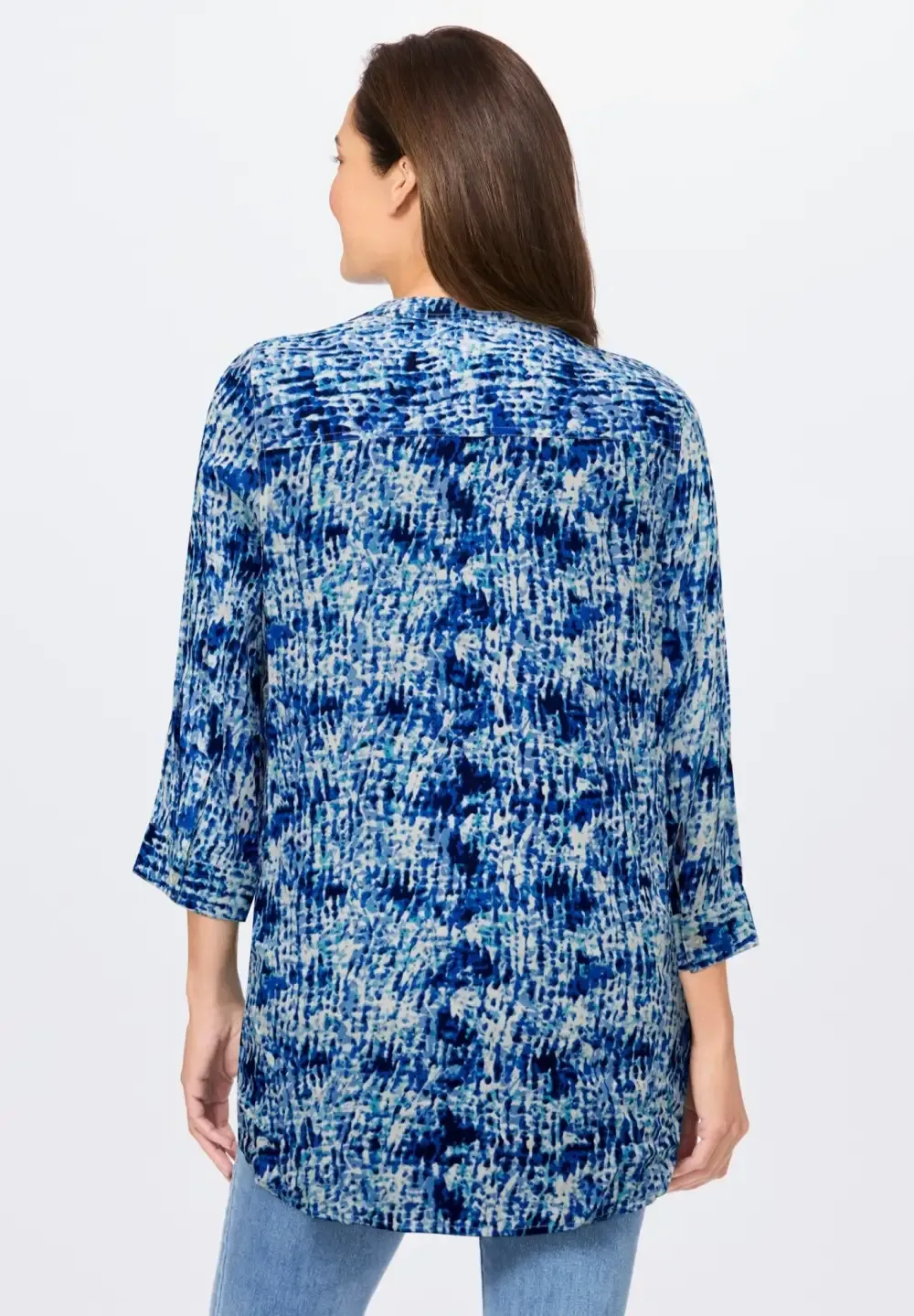 Rayon 7-Day Three-Quarter Sleeve Tab-Front Tunic