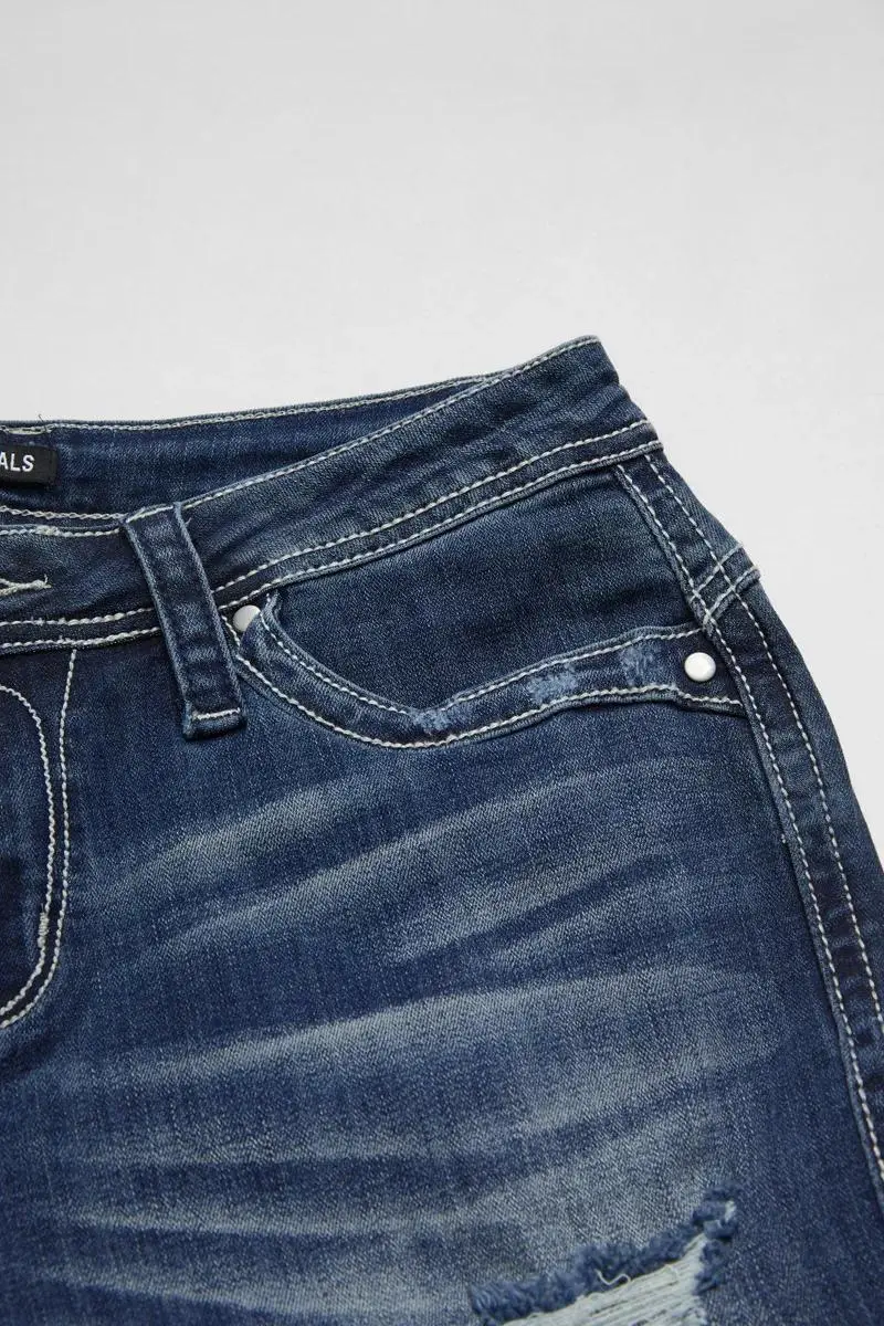 Ripped Raw Hem Wash High Stretch Low Waist Capri Jeans