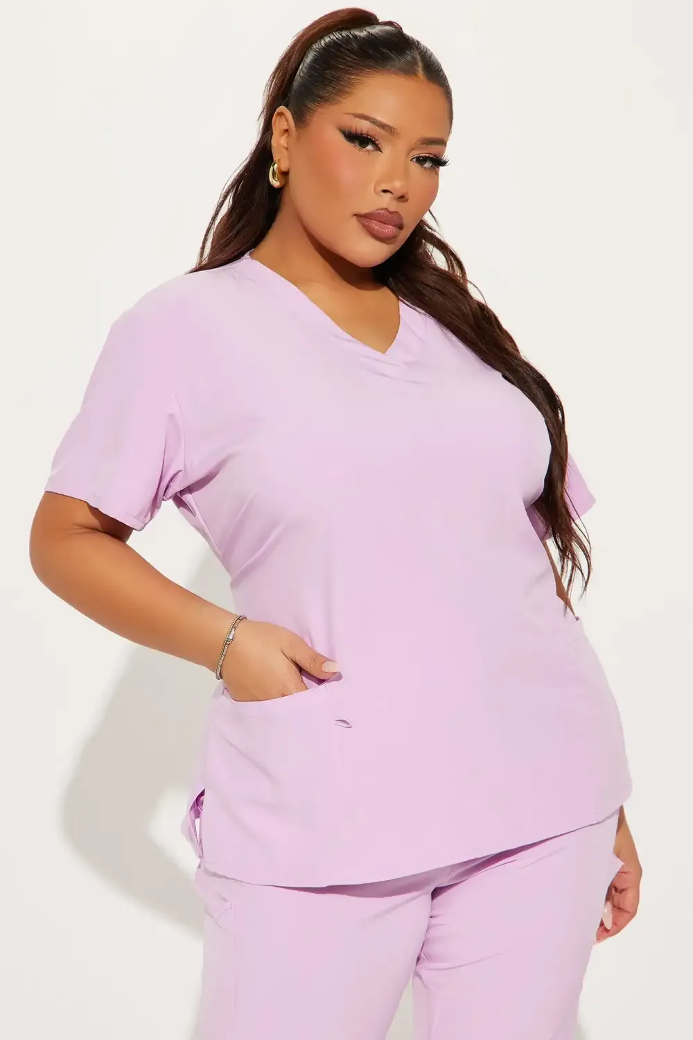 Working On It Stretch Uniform Scrub Jogger Set - Lilac