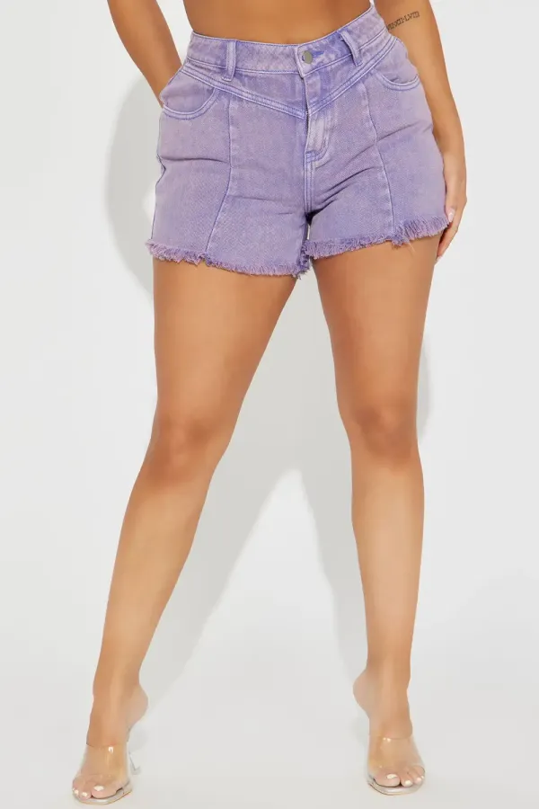 Sunset Lover Non Stretch Cut Off Denim Shorts - Purple