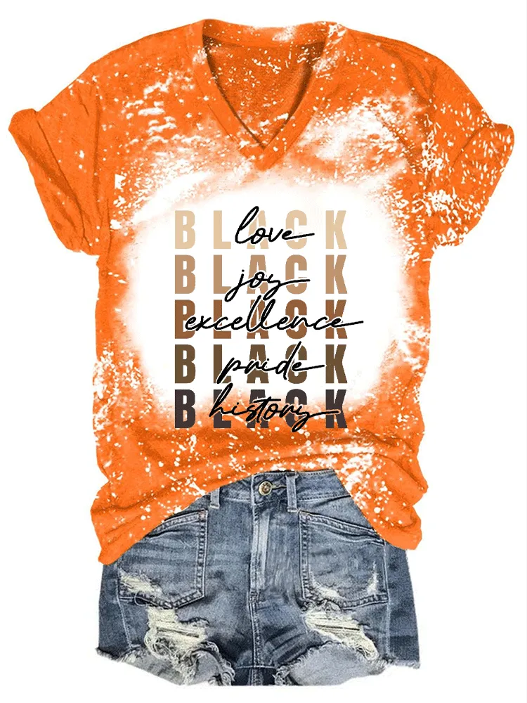 Women'S Black Love Joy Excellence Pride History V-Neck T-Shirt