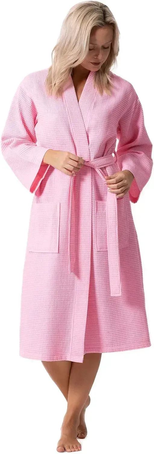 Turkish Linen Waffle Knit Lightweight Kimono Spa & Bath Robes for Women - Quick Dry - Soft