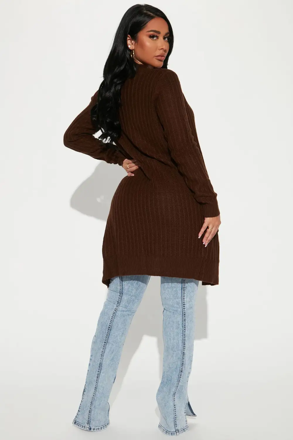 Throw It On Ribbed Cardigan - Chocolate