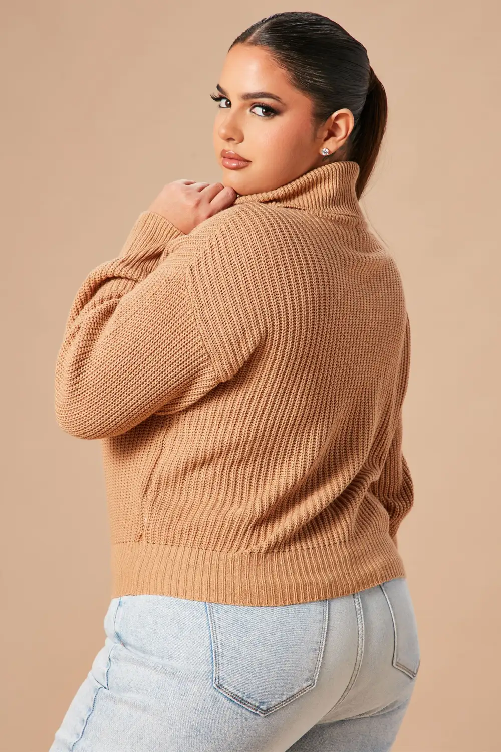 Roll With The Flow Turtleneck Sweater - Camel