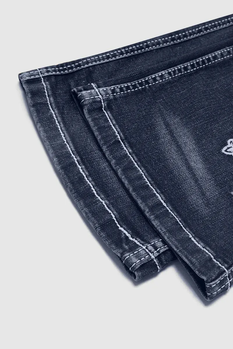 Wash Cross Embroidery Low Rise Bootcut Jeans