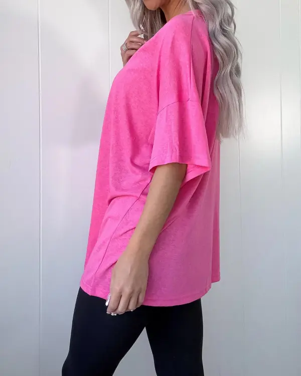 Edge V-Neck Tee - Barbie Pink