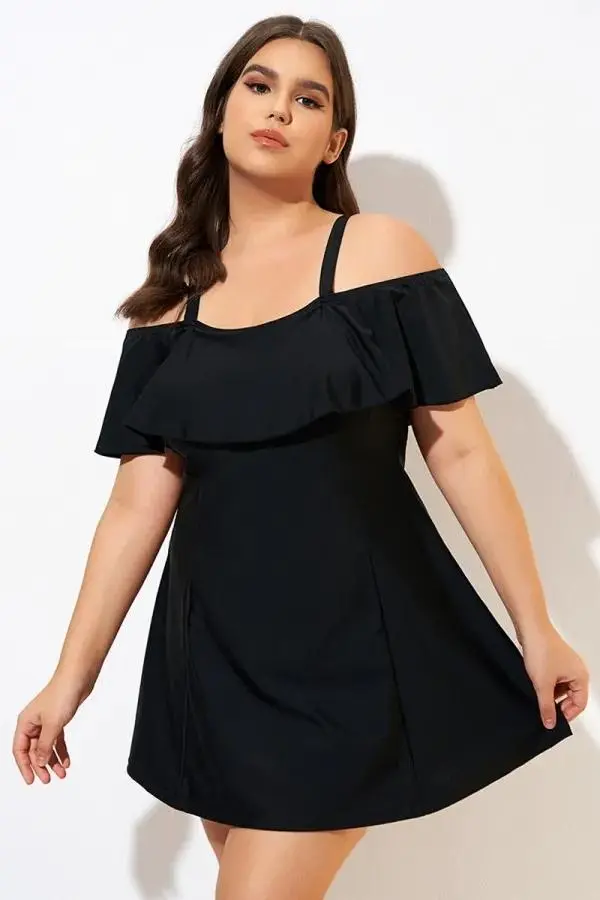 Floral Ruffle Cold Shoulder Women Swimdress