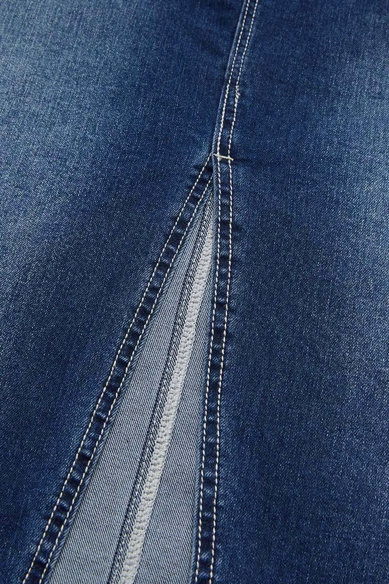 Split Stitch Detail Wash Mid Waist Midi Denim Skirt