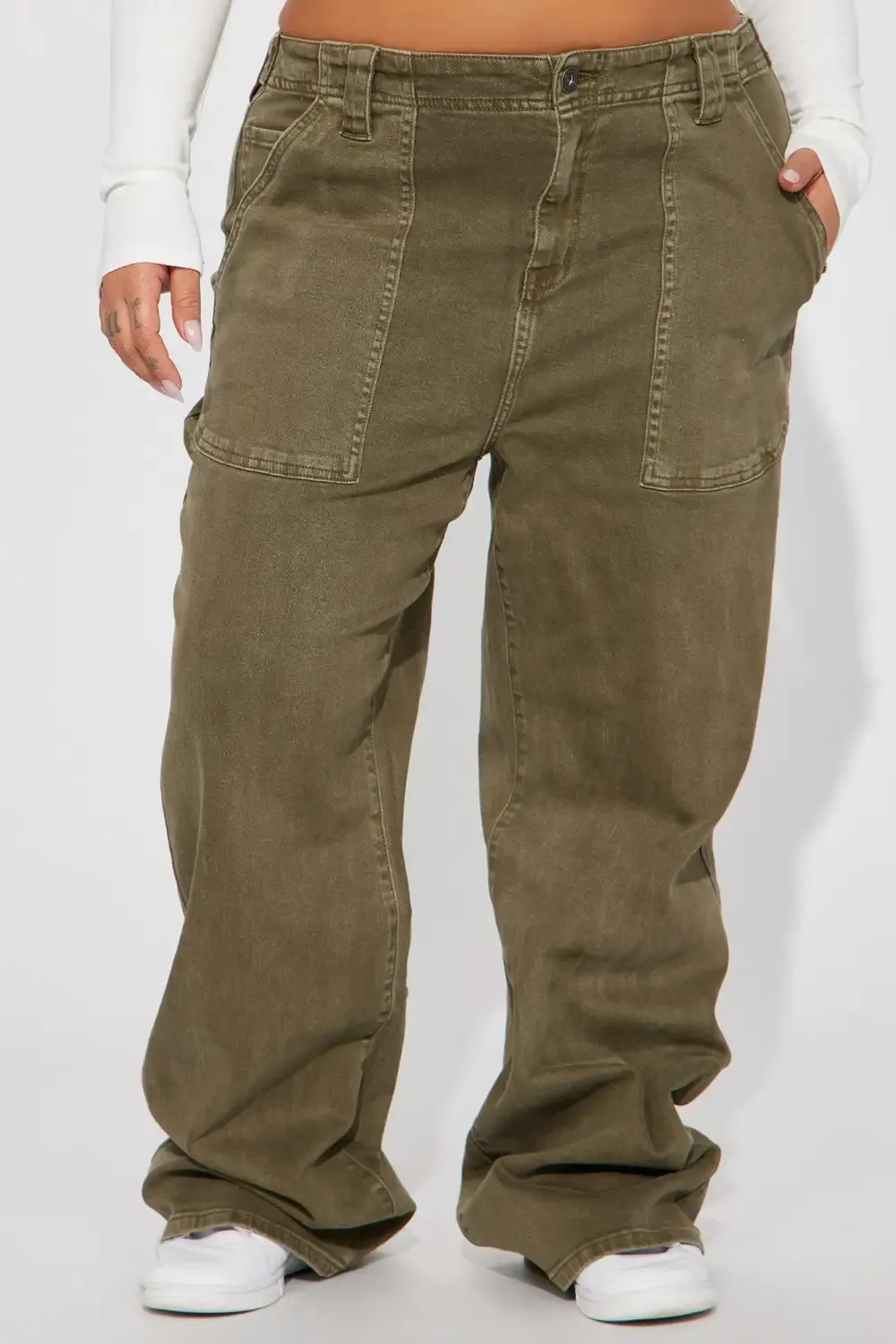 Genuinely Drop Waist Baggy Utility Jeans - Olive