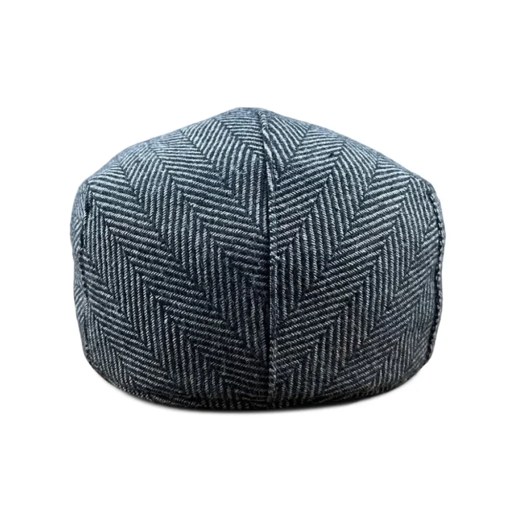 The Flap Cap Boston Scally Cap - Grey Herringbone