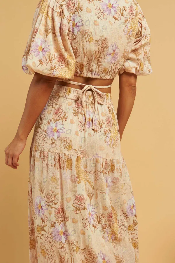 Beige And Brown Paisley Print Maxi Skirt