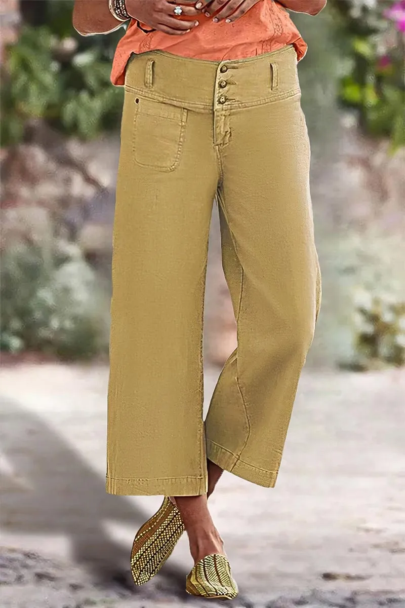 Solid Button Up Wide Leg Crop Low Waist Jeans