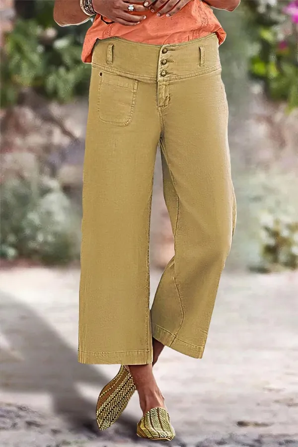 Solid Button Up Wide Leg Crop Low Waist Jeans
