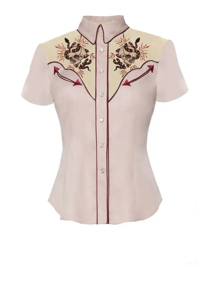 Western Vintage Skull and Snake Print Shirt