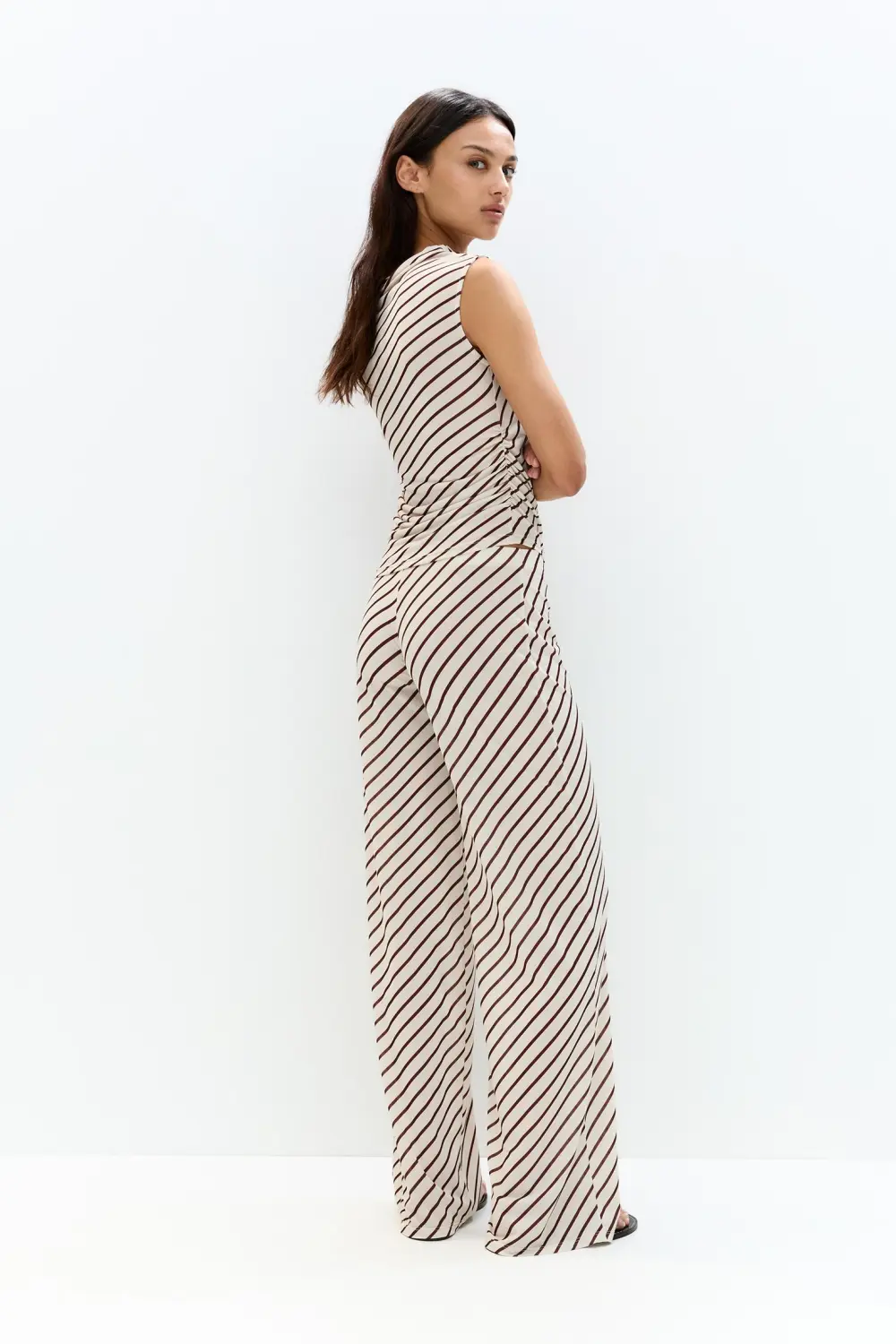 Striped top with pleats