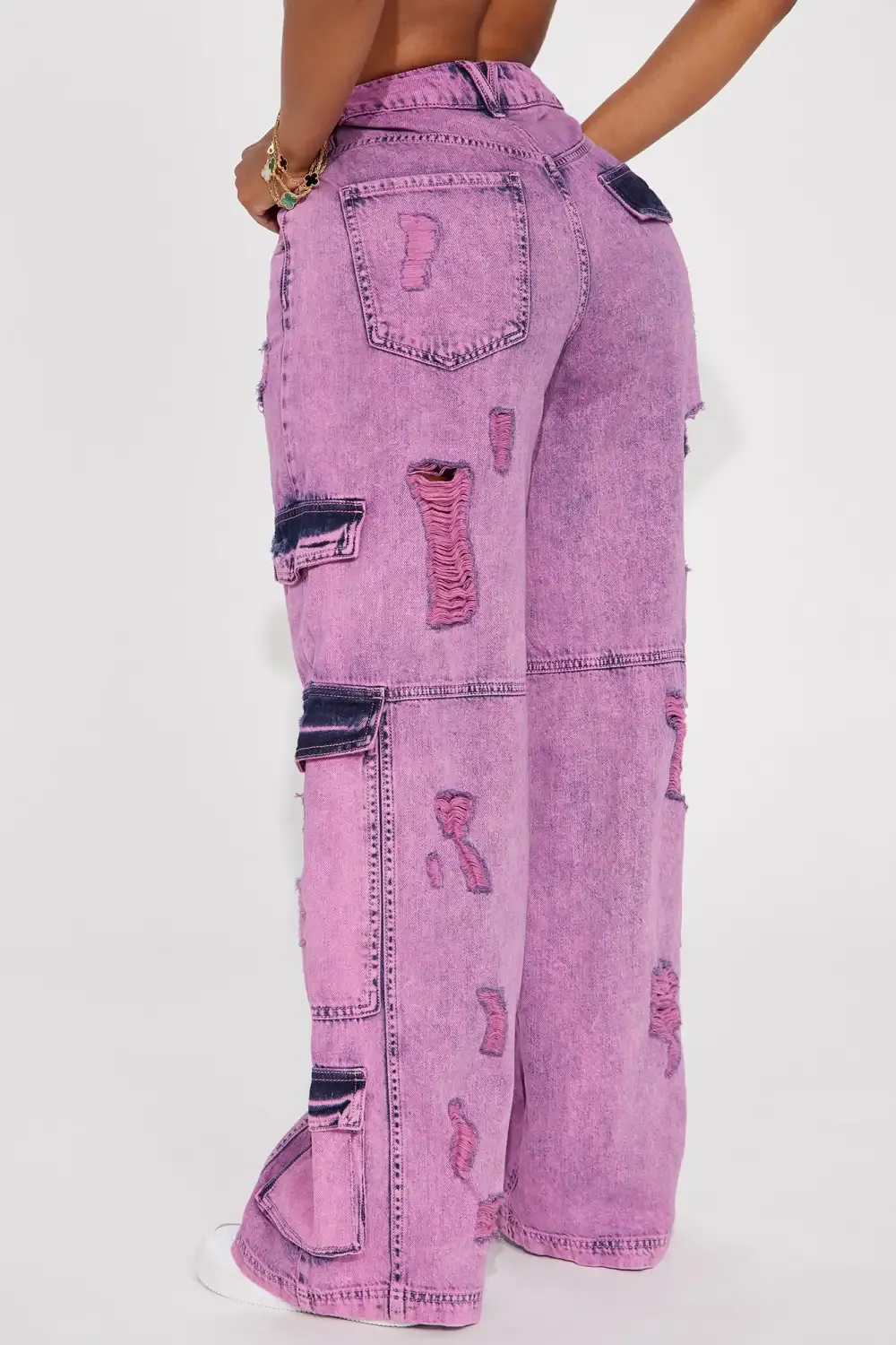 Mixed Signals Ripped Baggy Jeans - Pink