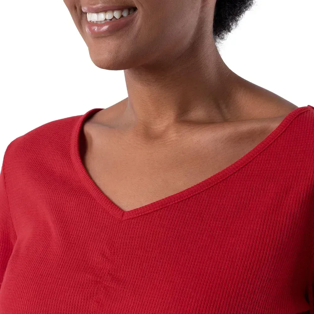 Fruit of the Loom Women's Waffle V-Neck Top and Flannel Pant Sleep Set