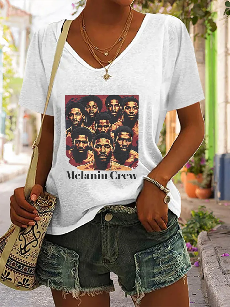 Women'S Melanin Crew V-Neck Short-Sleeved T-Shirt