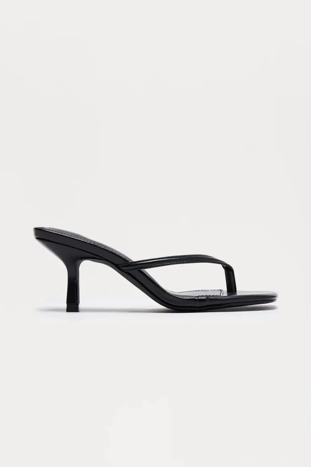 Yasmin Faux Leather Thong Heel Mules  - Black