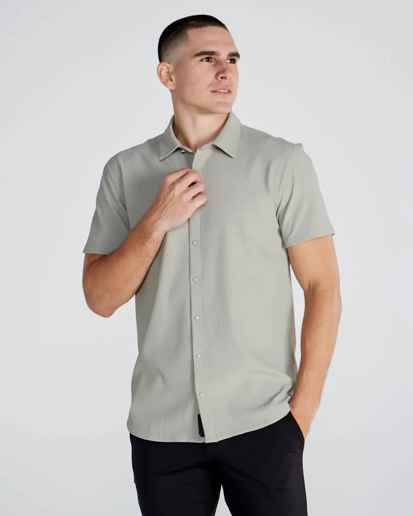 Ribbed+ Short Sleeve Button Down