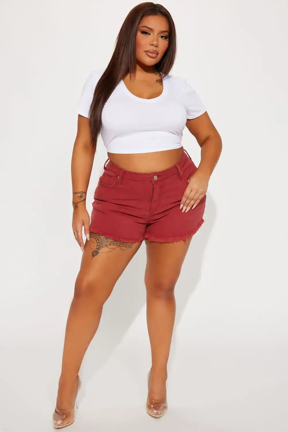 Thinking Out Loud Stretch Denim Shorts - Terracotta