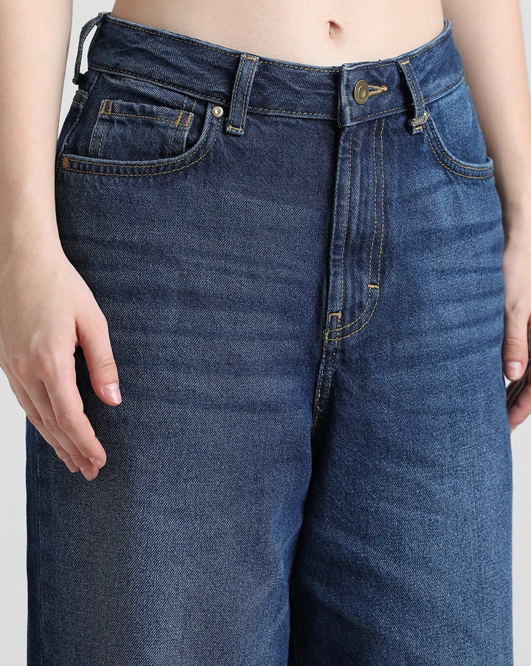 Blue Wide Leg Cropped Giraffe Print Jeans