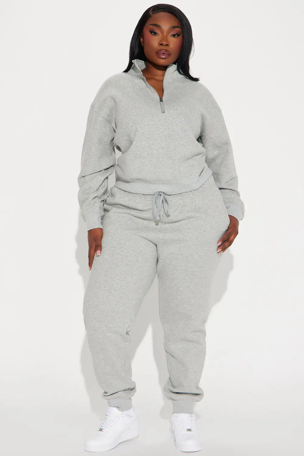 On My Own Half Zip Sweatsuit - Heather Grey