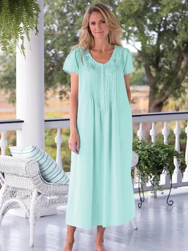 Lace and Floral Cotton Nightgown