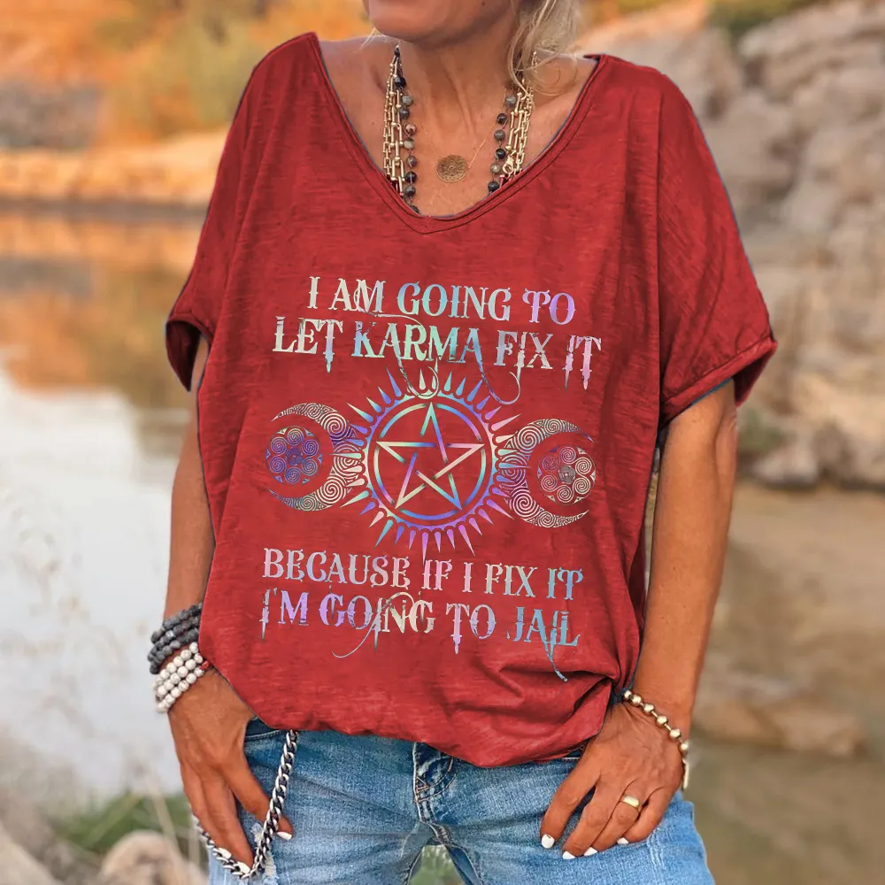 Custompupshirt I Am Going To Let Karma Fix It Printed V-neck Women's T-shirt