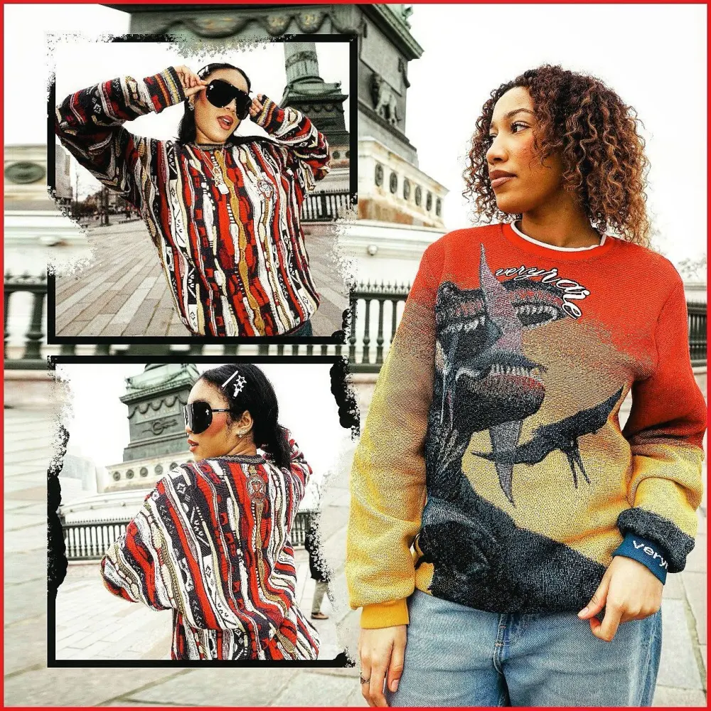 Orange Sweater Renaissance Street Wear Fashion Printing Seasonal Trend Special Design