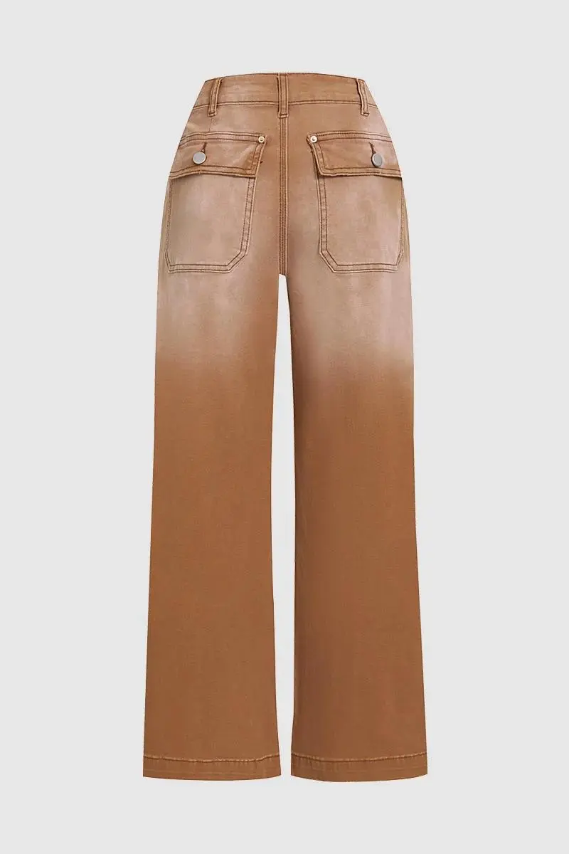Flap Pocket Back Mid Waist Crop Pants Without Belt