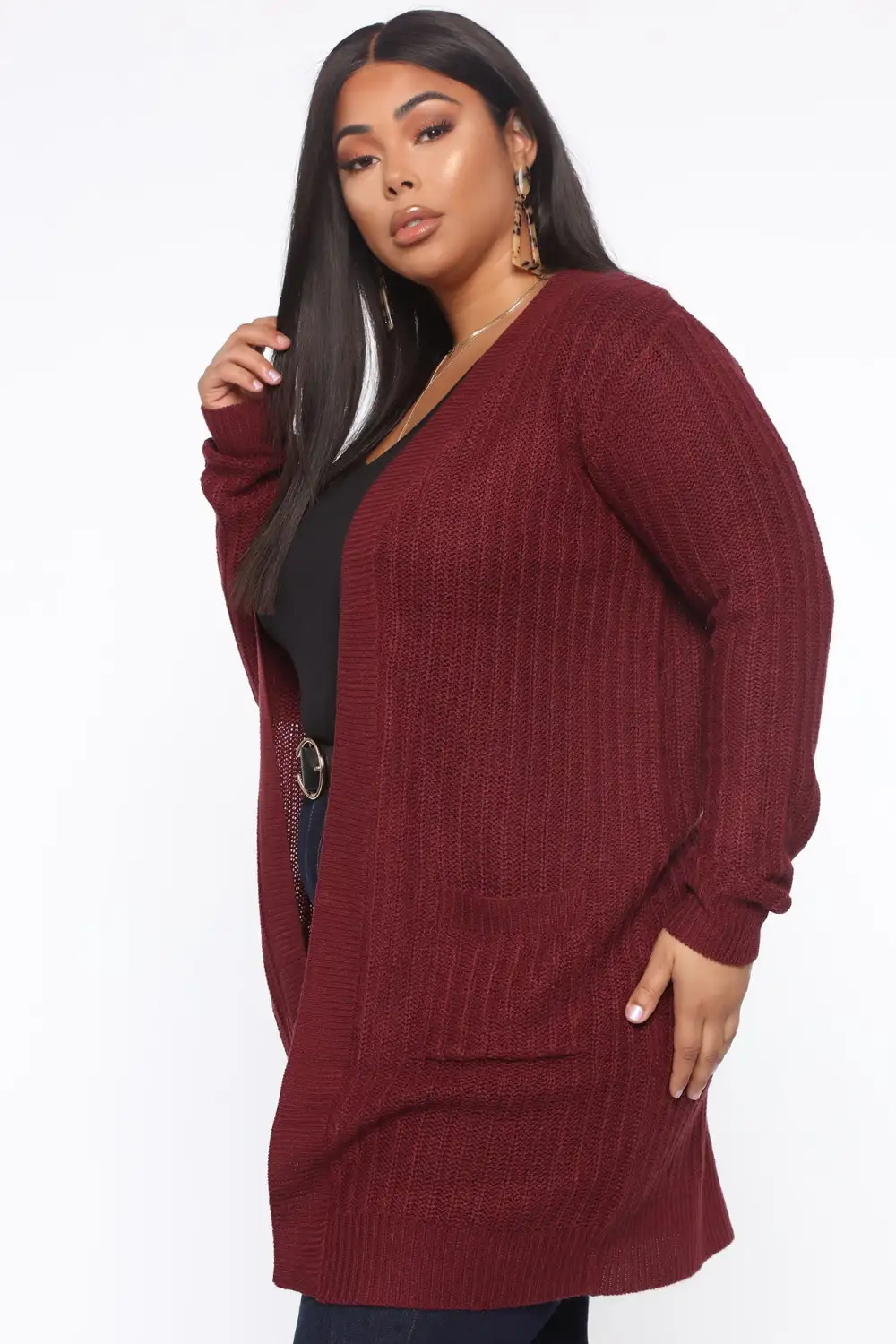 Throw It On Ribbed Cardigan - Burgundy