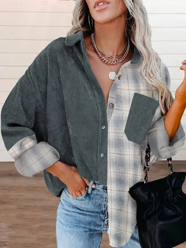 Women's Plaid Stitching Shirt