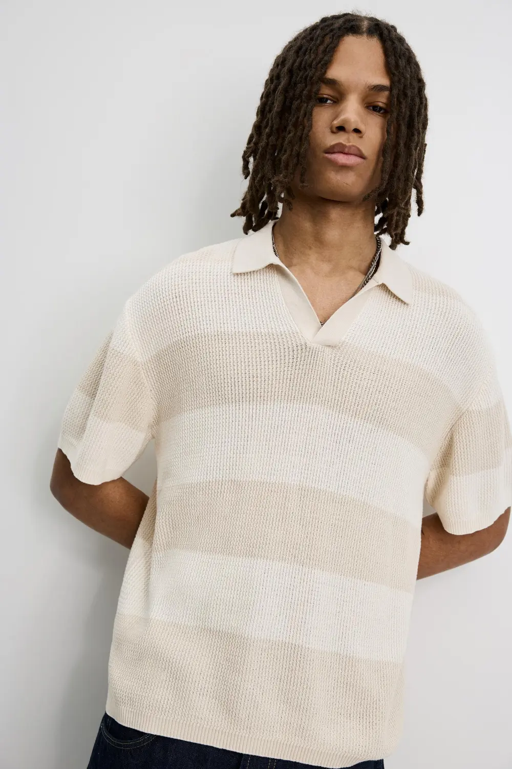 Textured striped polo shirt