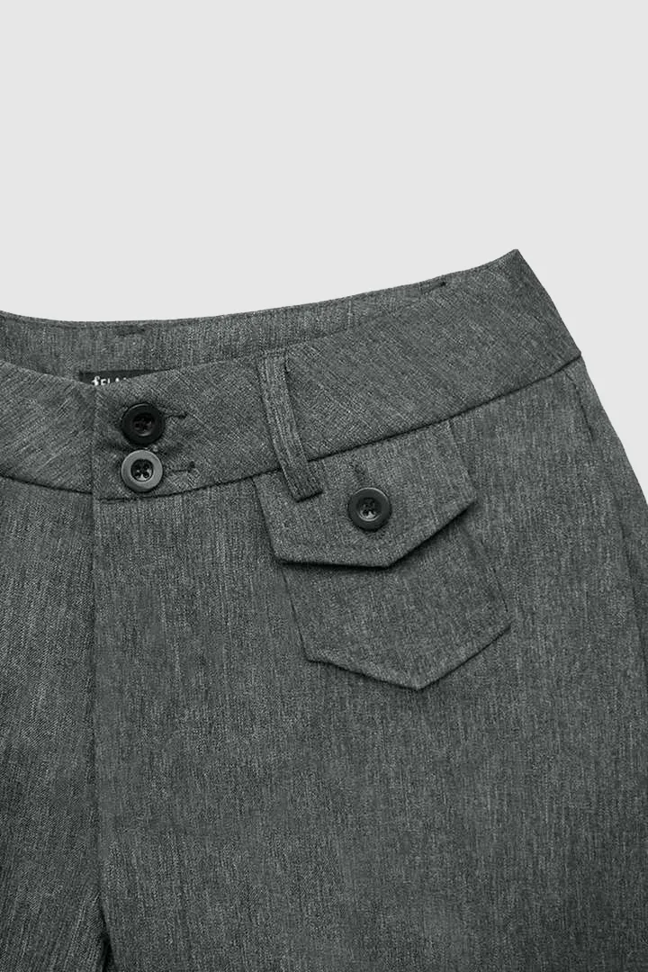 Solid Flap Pocket Button Up Mid Rise Straight Leg Pants